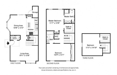 Floor plan for 3 beds, 2.5 baths, 1641 sqft
